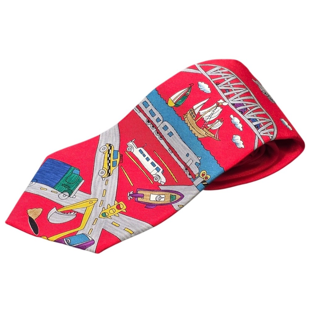 Save the Children Silk Tie Red Transportation Around the World Bobby Novelty USA